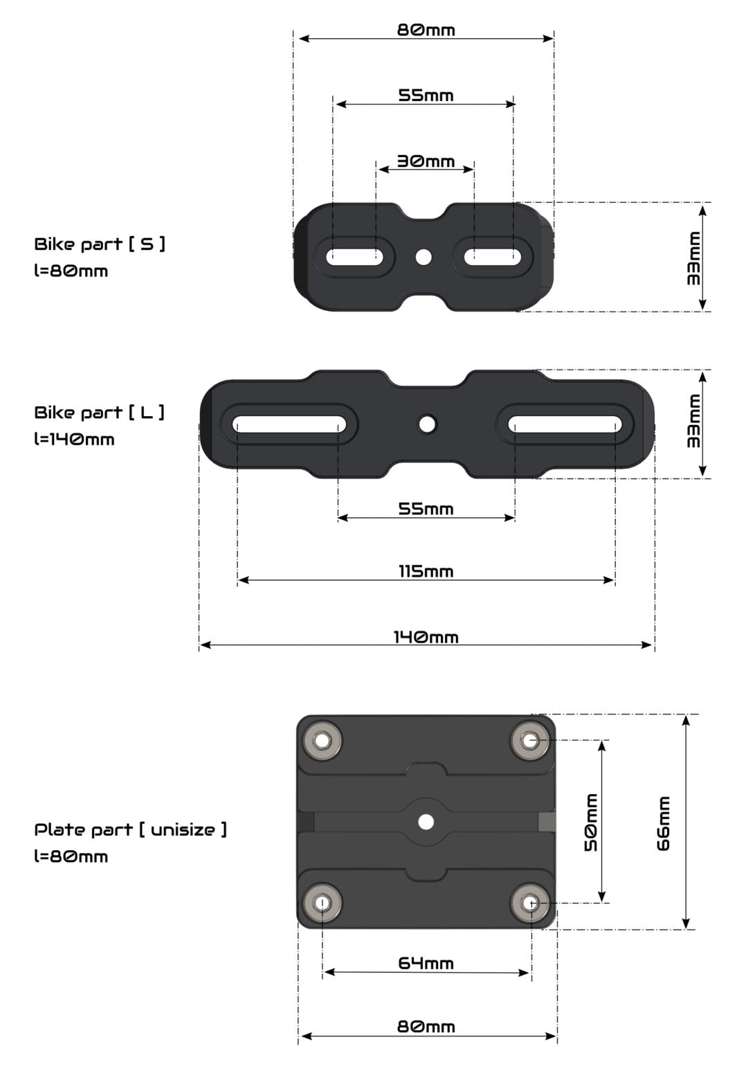 PRO einzelne Halterung für das Bike 140mm (L)